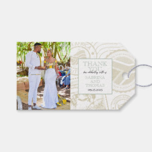 Sage Groen Zuid-Afrika Bruiloft Foto Gift Labels Cadeaulabel