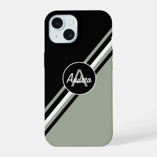 Sage Groen, Zwart en wit gepersonaliseerd iPhone 15 Hoesje