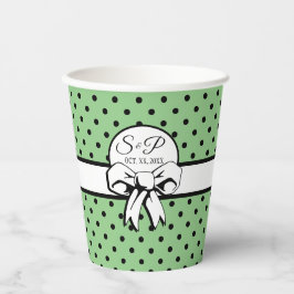 Sage Groen Zwart Polka Dot Wit Boog Gepersonalisee Papieren Bekers