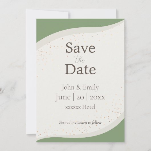Sage Groene Abstracte Bruiloft Sla de Datum op Kaart (Voorkant)