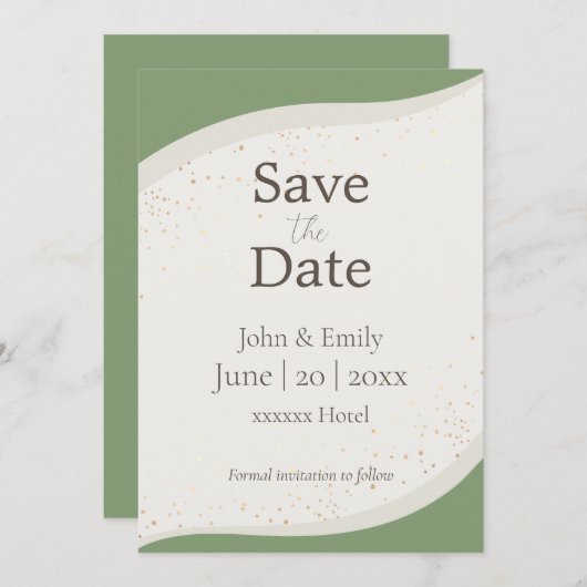 Sage Groene Abstracte Bruiloft Sla de Datum op Kaart (Voorkant / Achterkant)