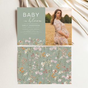 Sage Groene Baby in Bloom Foto Baby shower Kaart