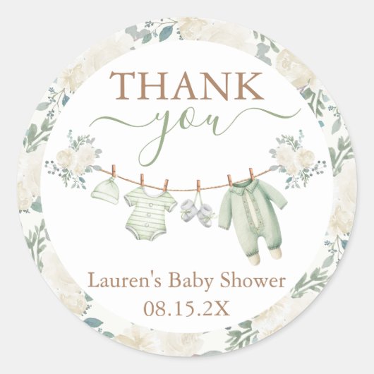 Sage Groene Babykleding Baby shower Ronde Sticker (Voorkant)
