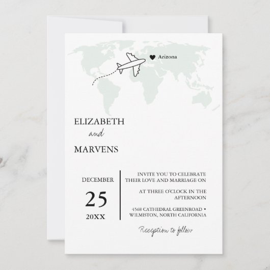 Sage groene bestemming reizen alles in één bruilof kaart (Voorkant)