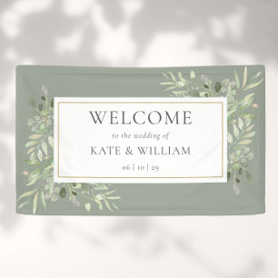 Sage groene blad bruiloft welkom spandoek