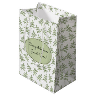 Sage Groene bladeren Patroon Bruiloft Medium Cadeauzakje