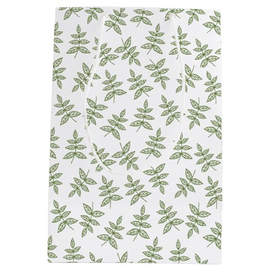 Sage Groene bladeren Patroon Bruiloft Medium Cadeauzakje (Achterkant)