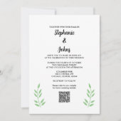 Sage Groene Bladeren QR Code Zwart Script Bruiloft Kaart (Voorkant)