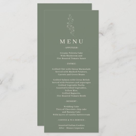 Sage Groene Bloem Boheemse Eenvoudige Botanische Menu (Voorkant / Achterkant)