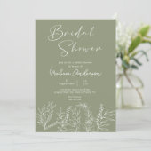Sage Groene Bloemen Boho Bruidsdouche Uitnodiging (Staand voorkant)