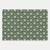 Sage Groene Bloemen en Gouden Kronen Inpakpapier Vel (Voorkant 2)