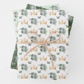 Sage Groene Bloemen en Gouden Kronen Inpakpapier Vel (In situ)