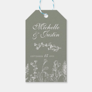 Sage Groene Bloemen Huwelijksgunst Labels Cadeaulabel