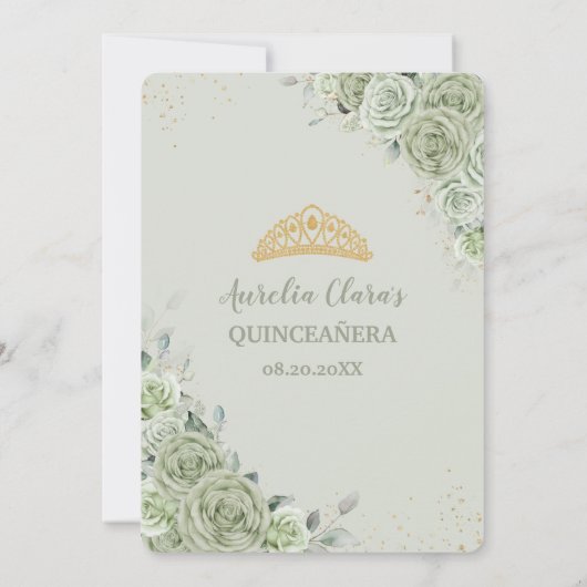 Sage Groene Bloemen Moderne Boog Goud Quinceanera Kaart (Achterkant)