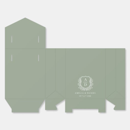 Sage Groene Bloemen Monogram Trouwkam Modern Bedankdoosjes (Ongevouwen)