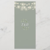 Sage Groene Bloemen String Lights Bruiloft Diner Menu (Achterkant)