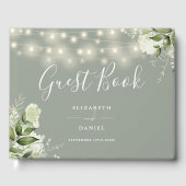 Sage Groene Bloemen String Lights Bruiloft Gastenboek (Voorkant)