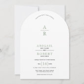 Sage groene  bloemenkam monogram bruiloft kaart (Voorkant)