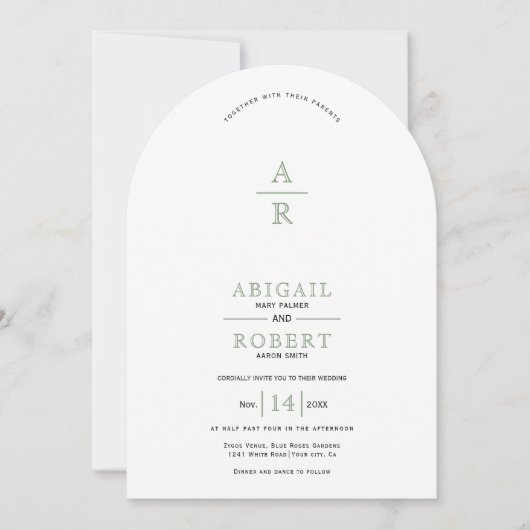 Sage groene  bloemenkam monogram bruiloft kaart (Voorkant)