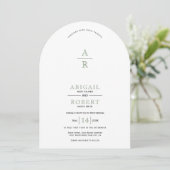 Sage groene  bloemenkam monogram bruiloft kaart (Staand voorkant)