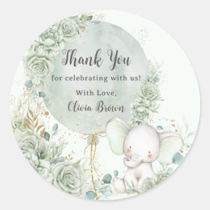 Sage Groene Bloemenolifant Baby shower Ronde Sticker
