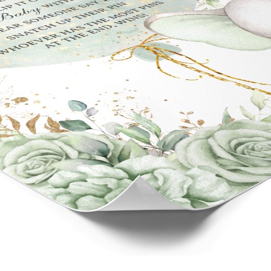 Sage Groene Bloemenolifant zeg niet Baby spel Poster (Hoek)