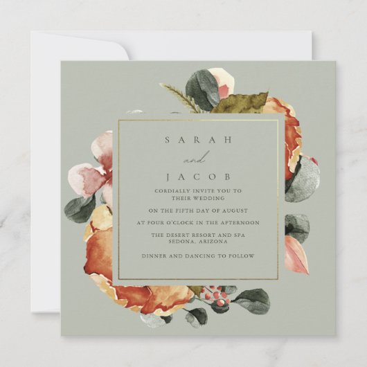 Sage Groene Bloementuin Bruiloft Kaart (Voorkant)