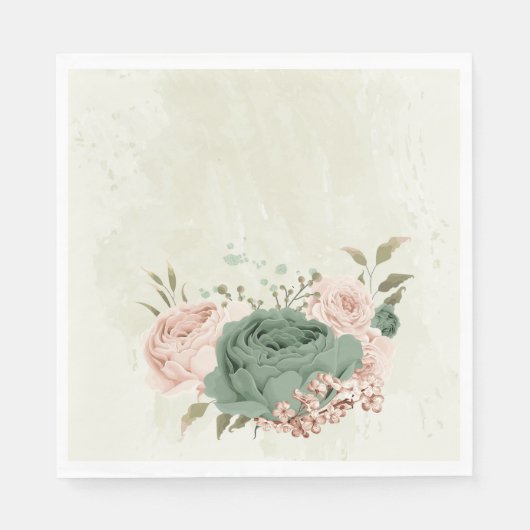 Sage Groene Blozen Bloemen bruiloft Servet (Voorkant)