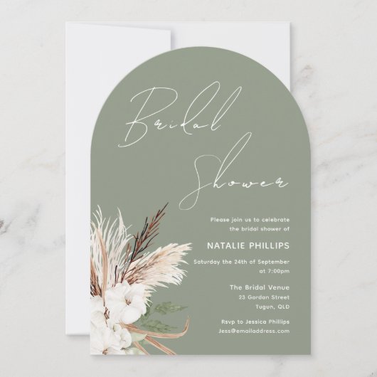 Sage Groene Boho Boog Witte Bloemen Vrijgezellenfe Kaart (Voorkant)