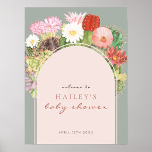 Sage Groene Boho Cactus Welkom Baby shower Poster