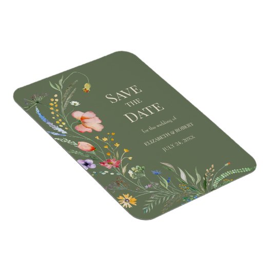 Sage Groene Boho Wildbloemen Sla de datum Kaart Magneet (Rechterzijde)
