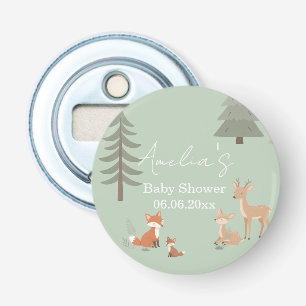 Sage groene bosdier baby shower  button flesopener