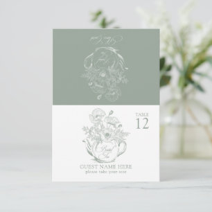  Sage Groene Botanische Bruidsthee Place Card RSVP Kaartje