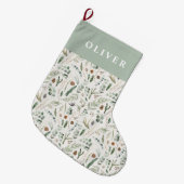 Sage groene botanische elegante moderne familie ca grote kerstsok (Voorkant (Hangend))
