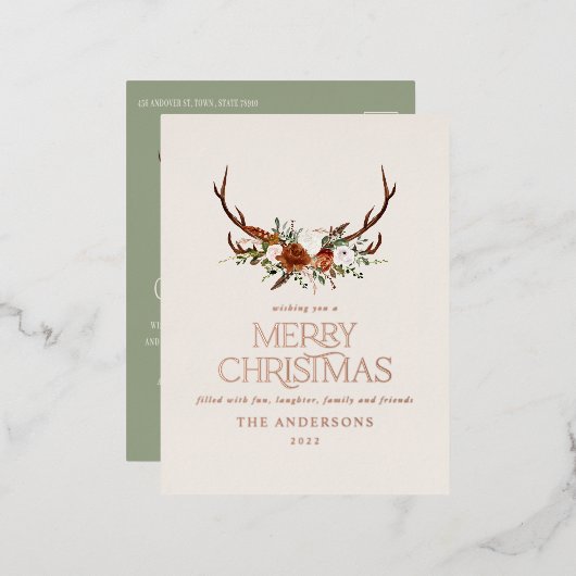 Sage-groene botanische elegantvlek rustige moderne folie feestdagen briefkaart (Voorkant / Achterkant)