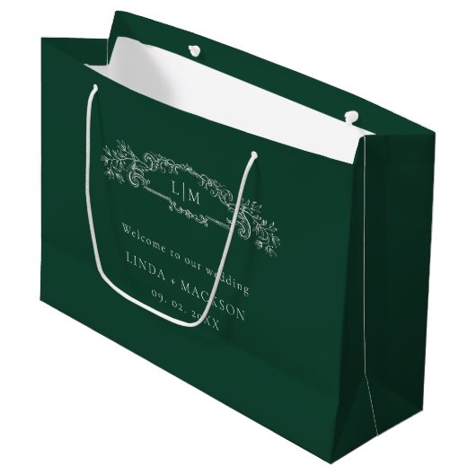 Sage Groene botanische kam monogram bruiloft Groot Cadeauzakje (Voorkant Gekanteld)