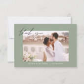 Sage Groene Bruiloft Dank u Foto Minimalist Bedankkaart (Voorkant)