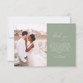 Sage Groene Bruiloft Dank u Foto Minimalist Bedankkaart (Achterkant)