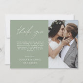 Sage Groene Bruiloft Dank u Foto Minimalist Bedankkaart (Voorkant)