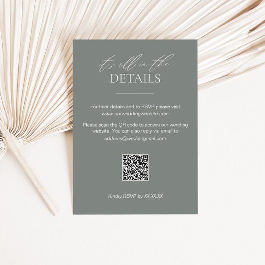 Sage Groene Bruiloft Details Kaart met QR Code