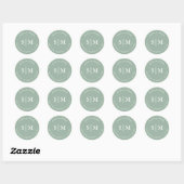 Sage Groene Bruiloft Monogrammed Ronde Sticker (Vel)