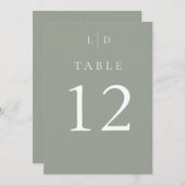 Sage Groene Chic Monogram Trouwtafel Nummers Kaart (Voorkant / Achterkant)