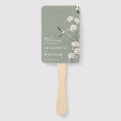 Sage Groene Chinoiserie Bloemen Huwelijksprogramma Handwaaier (Voorkant)