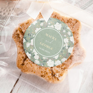 Sage Groene Chinoiserie Bloemvogels Bruiloft Ronde Sticker