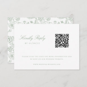 Sage Groene Chinoiserie Huwelijk QR Code RSVP Kaart