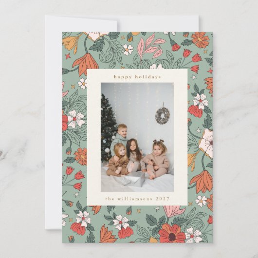 Sage Groene Chique Botanische Aangepaste Verticale Feestdagenkaart (Voorkant)