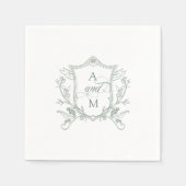 Sage Groene  Crest Bruiloft Servet (Voorkant)
