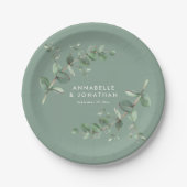Sage groene elegant eucalyptus folious bruiloft papieren bordje (Voorkant)
