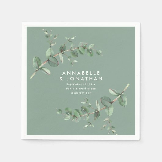 Sage groene elegant eucalyptus folious bruiloft servet (Voorkant)