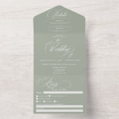 Sage-groene elegante kalligrafie bruiloft all in one uitnodiging (Binnen)